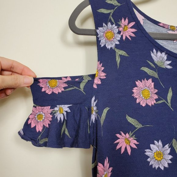 Old Navy Floral Blouse Womans Size L Navy Blue Pink - Picture 3 of 6